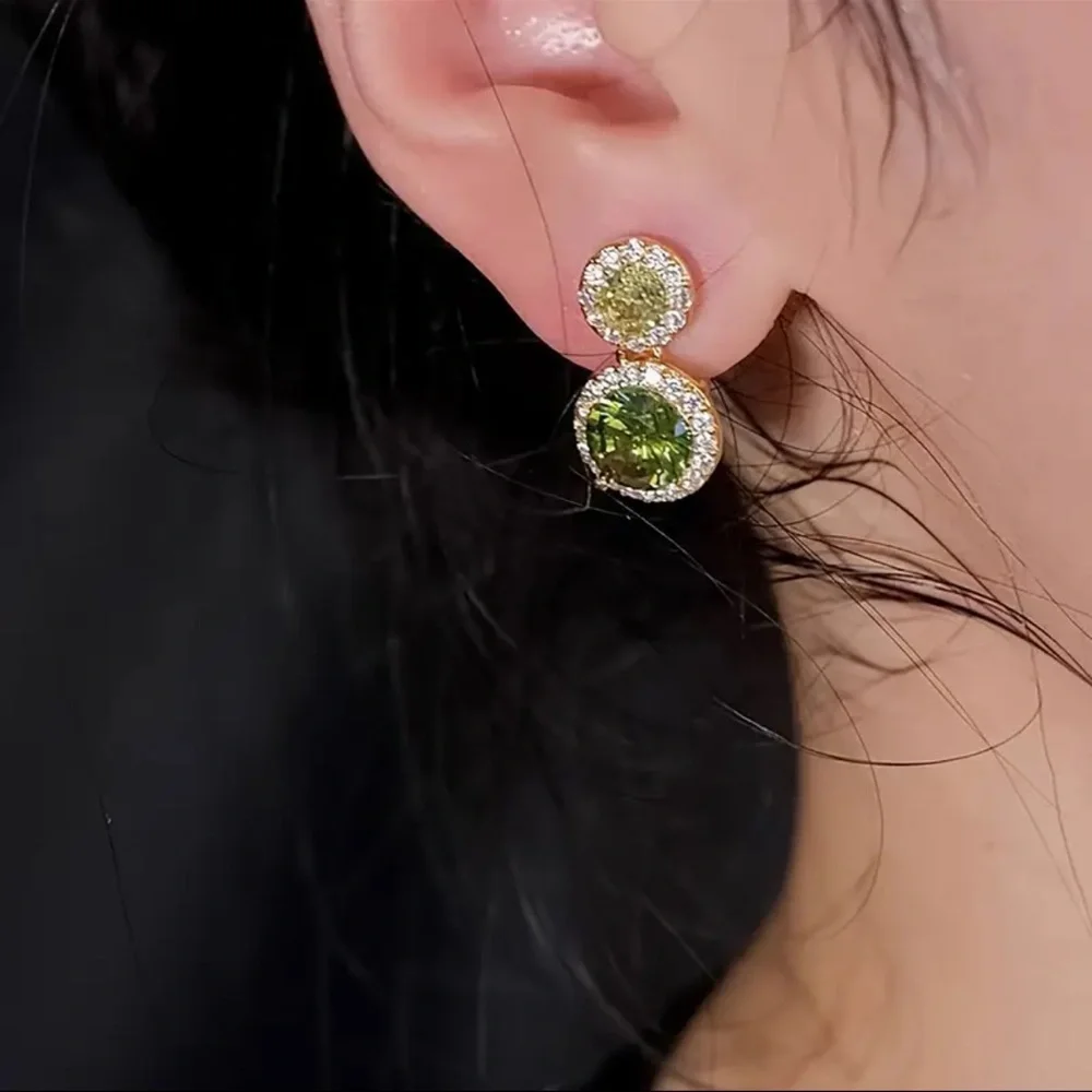 Emerald Green Crystal Drop Earrings Halo Style Silver Tone Dangle NWT